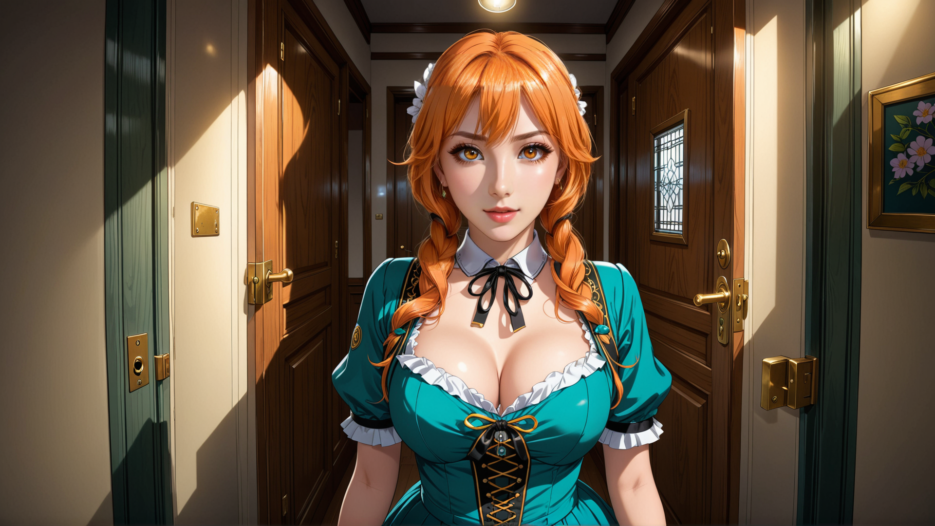 AI generated wallpaper featuring woman, maid, corset