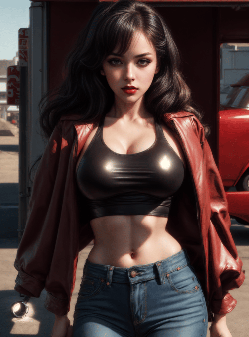 woman, leather jacket, denim jeans
