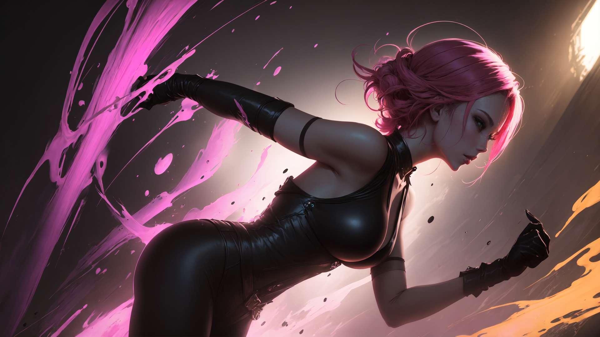 AI generated wallpaper featuring woman, paint, gloves
