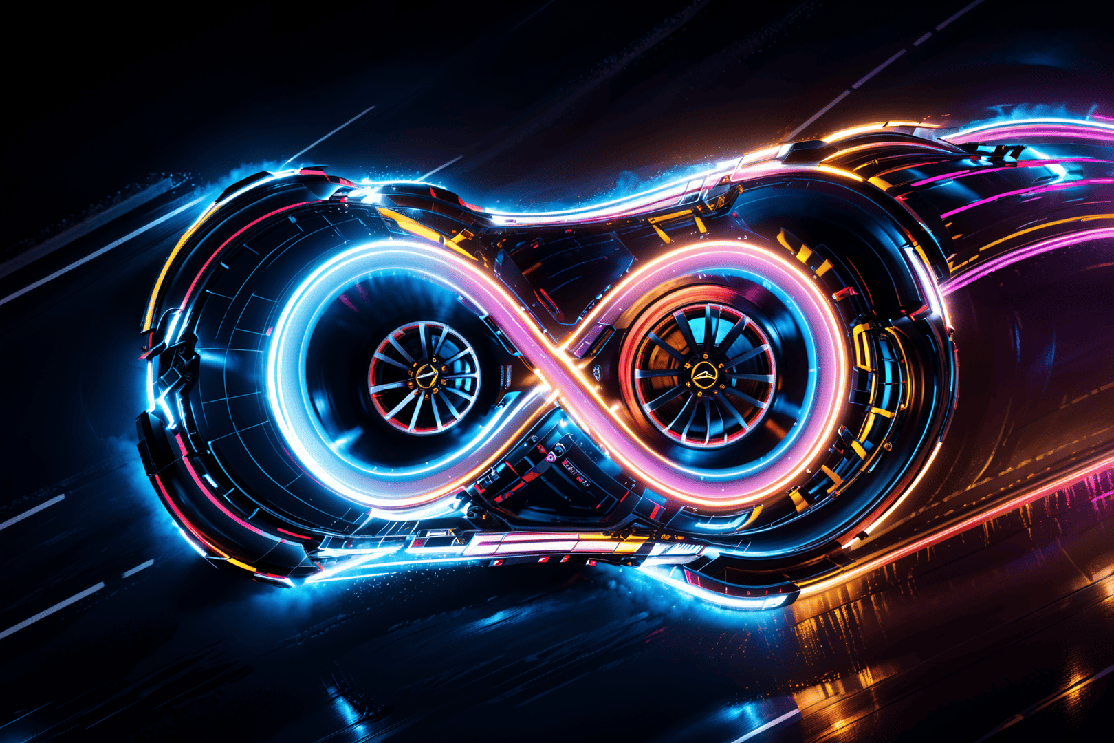AI generated wallpaper featuring car, neon, infinity
