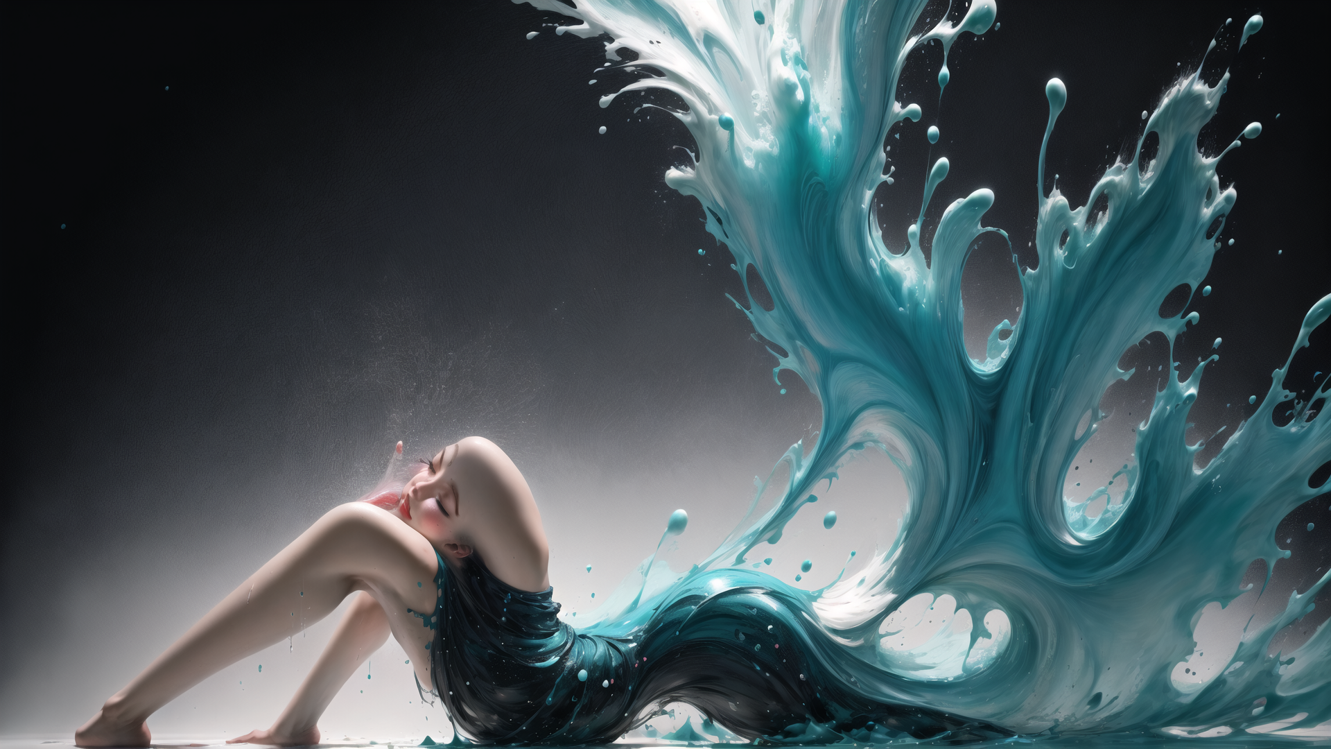 AI generated wallpaper featuring mermaid, water, paint