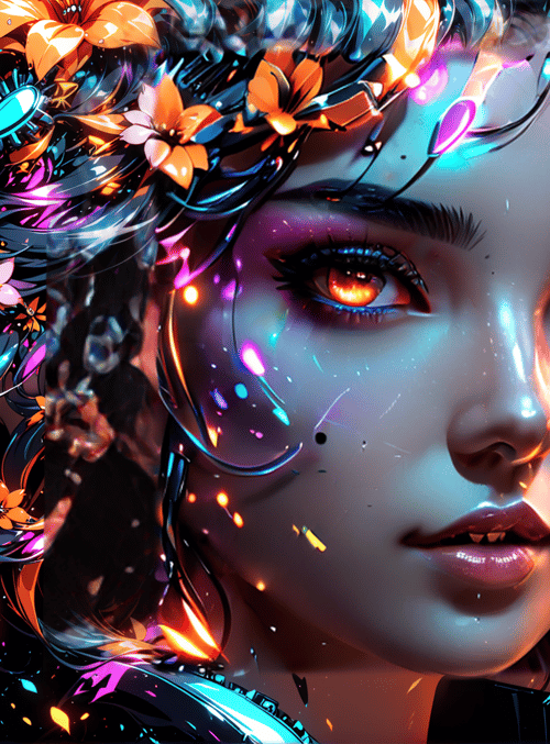 woman, flowers, neon