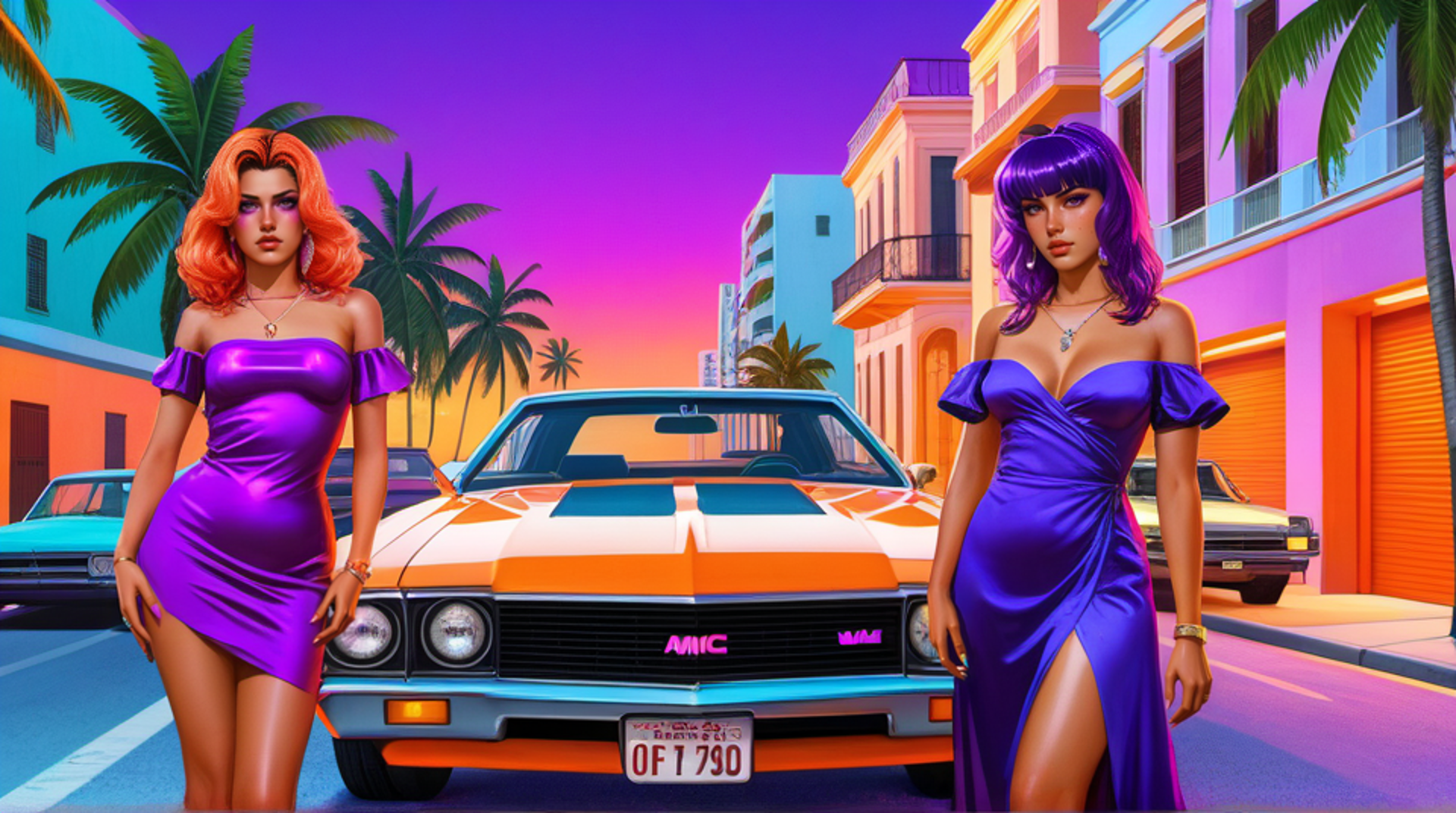 AI generated wallpaper featuring women, car