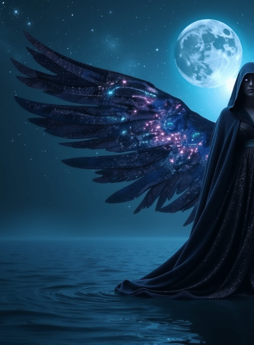 angel, moon, water