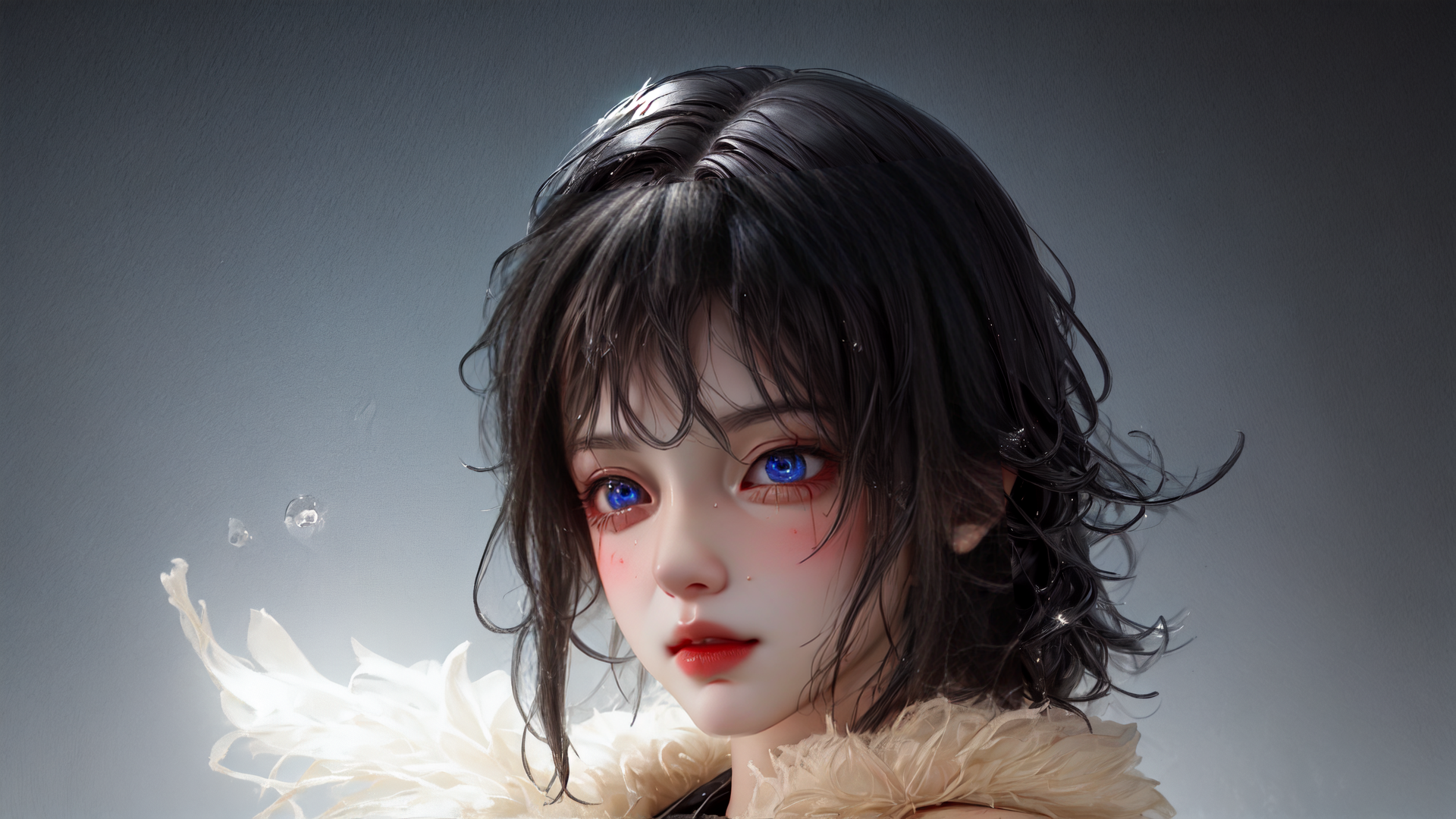 AI generated wallpaper featuring girl, feathers, hair