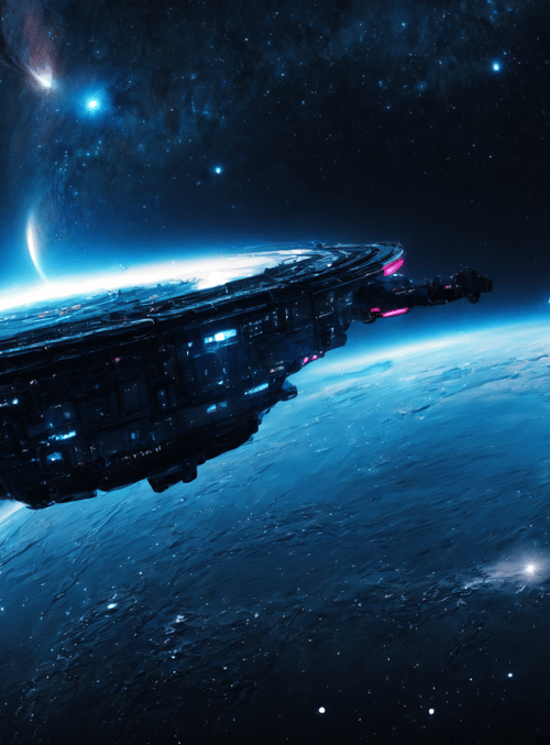 spaceship, planet, galaxy, stars, nebula, orbit