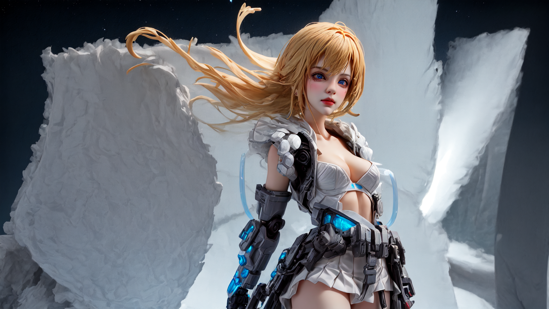 AI generated wallpaper featuring cyborg, girl, armor