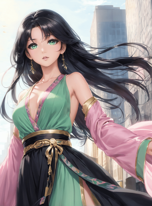 woman, city, anime