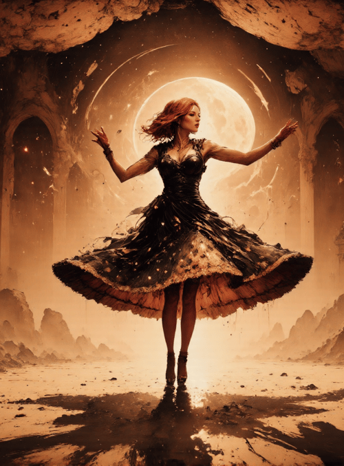 woman, dress, ruins