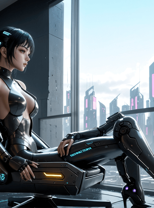 cyborg, woman, chair