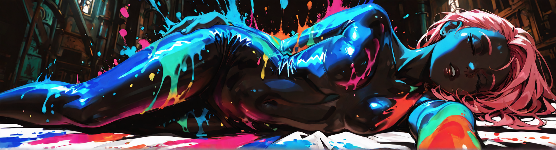AI generated wallpaper featuring woman, paint, ink, surreal, art
