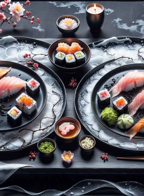 sushi, cherry blossoms, candle