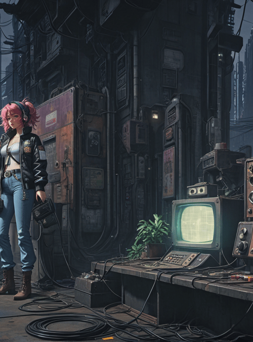 woman, cityscape, televisions