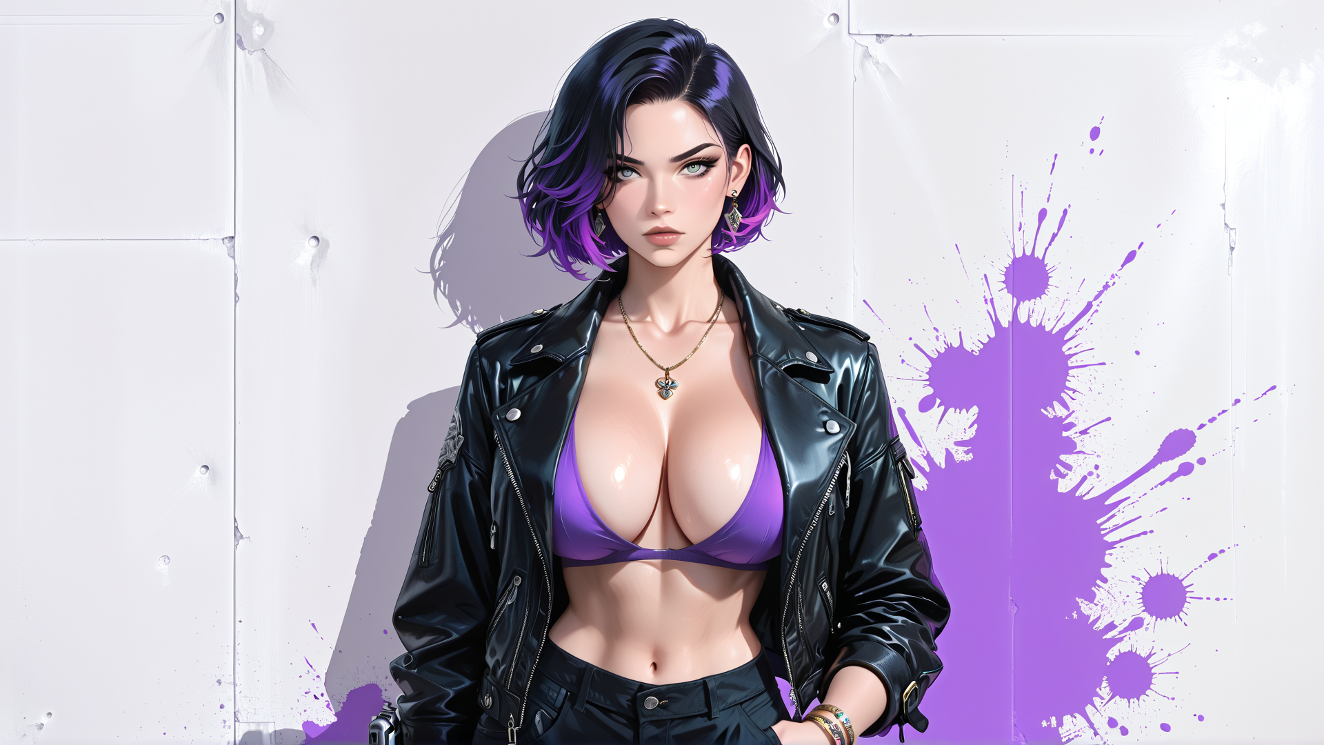 AI generated wallpaper featuring woman, biker, punk, model