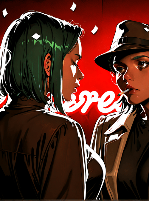 woman, woman, neon, cigarette, hat, coat