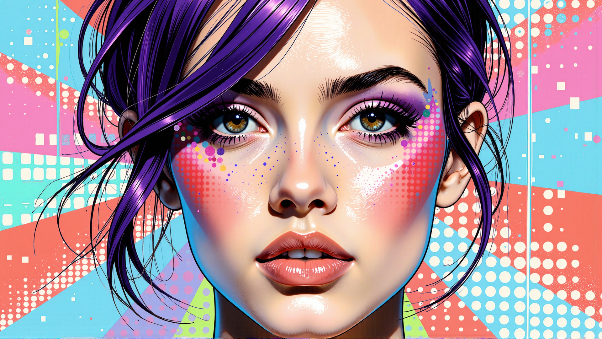 AI generated wallpaper featuring woman, face, hair