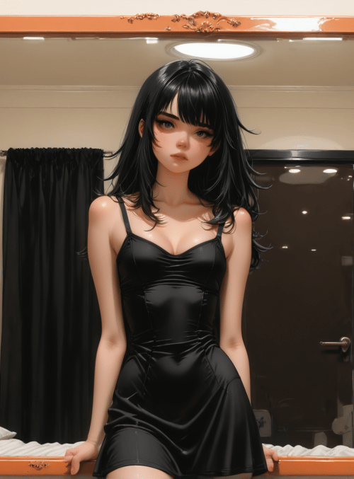 woman, pumpkin, mirror, dress, room
