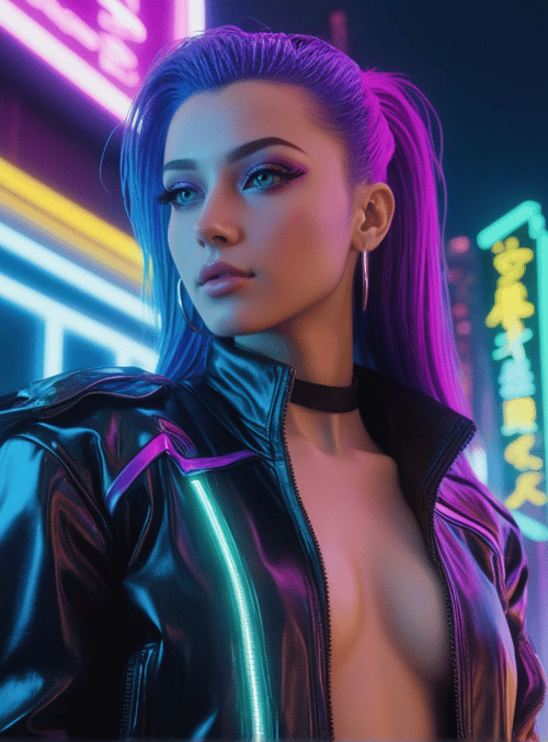 woman, cyberpunk, neon