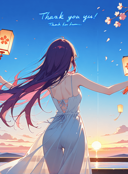 girl, lanterns, cherry blossoms