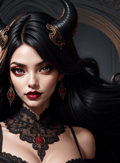 devil, woman, candles, horns, lace