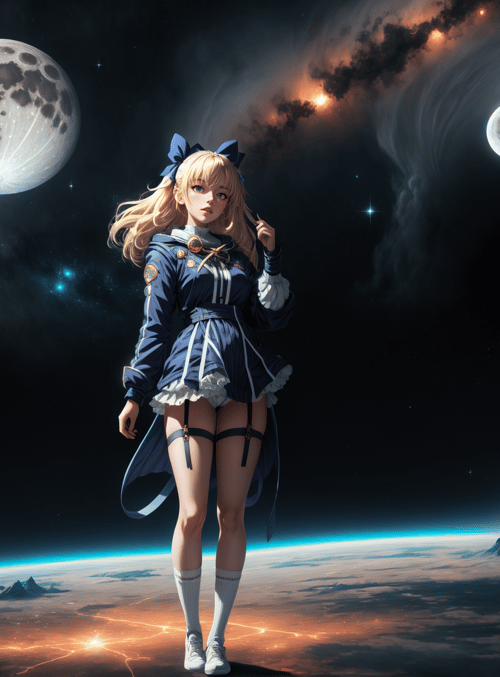 girl, space, planet, moon, galaxy, astronaut