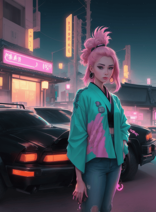 women, street, neon