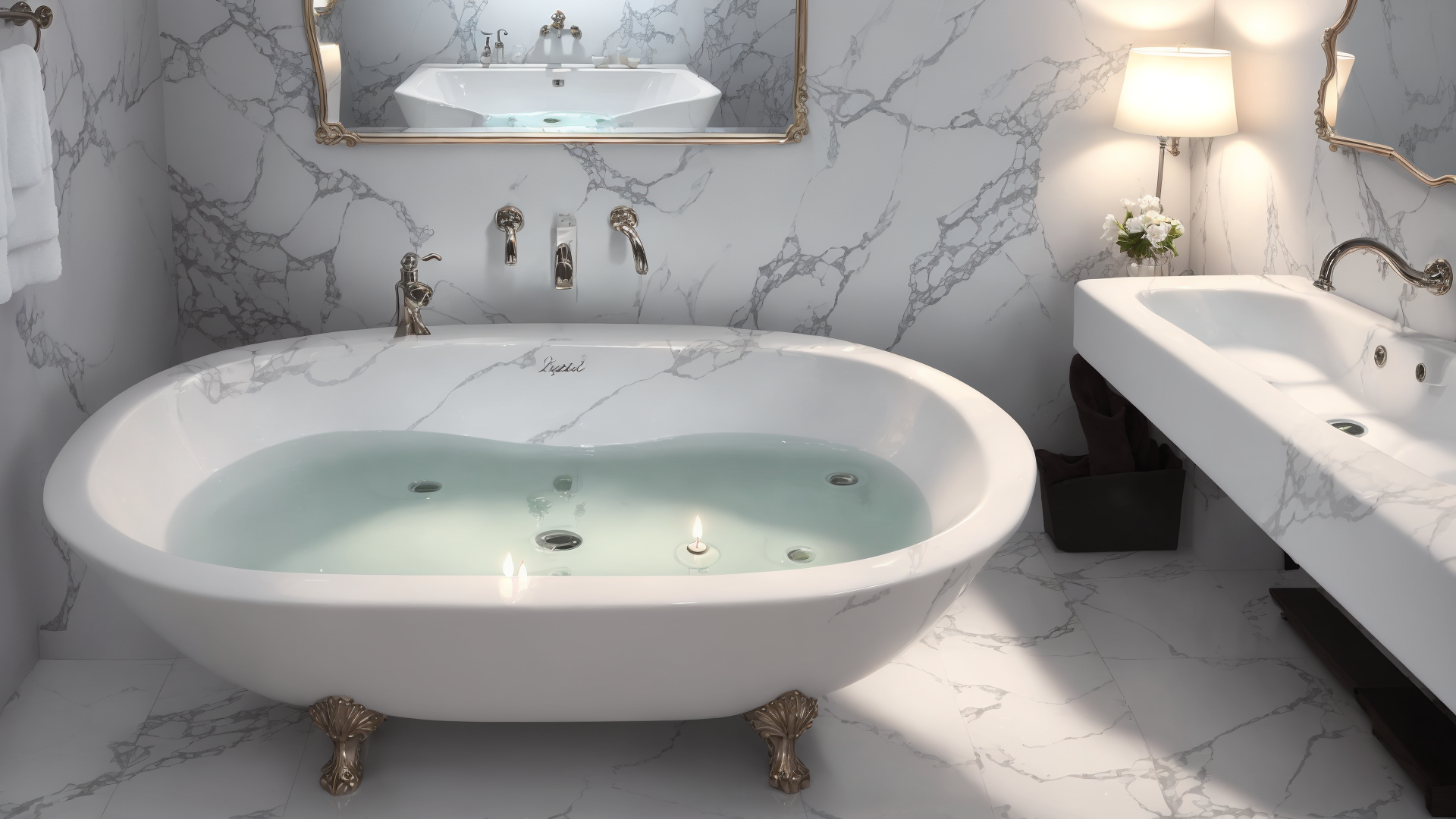 AI generated wallpaper featuring bathtub, bathroom, sink