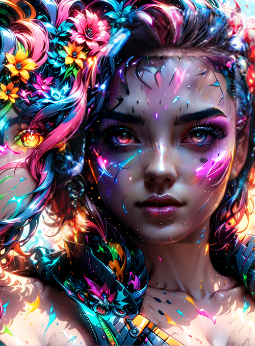 cyberpunk, woman, flower