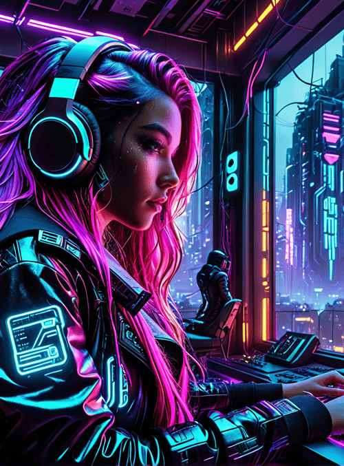 woman, gamer, cyberpunk