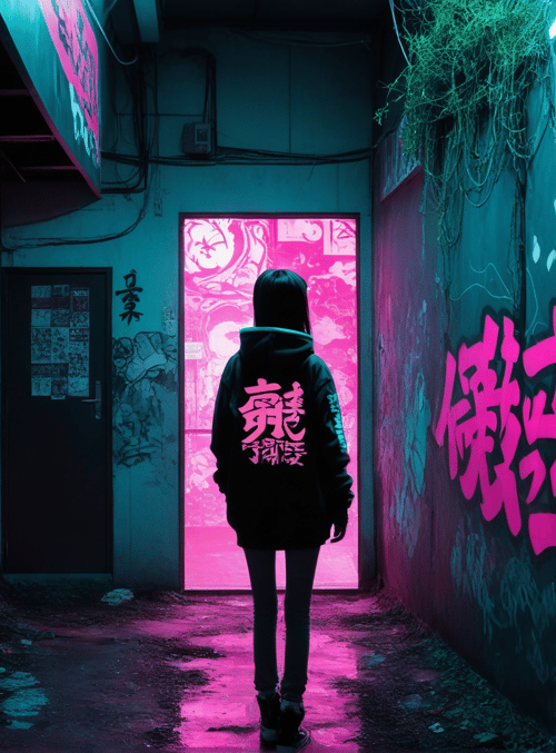 person, corridor, graffiti