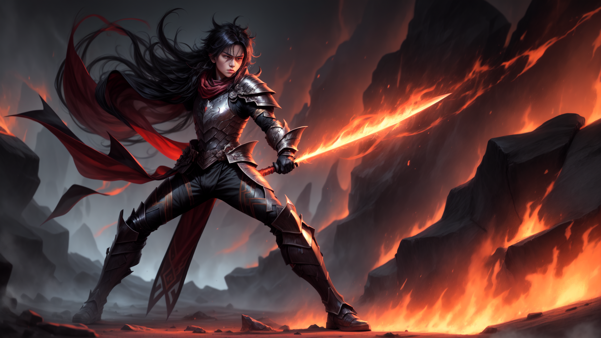 AI generated wallpaper featuring warrior, sword, armor