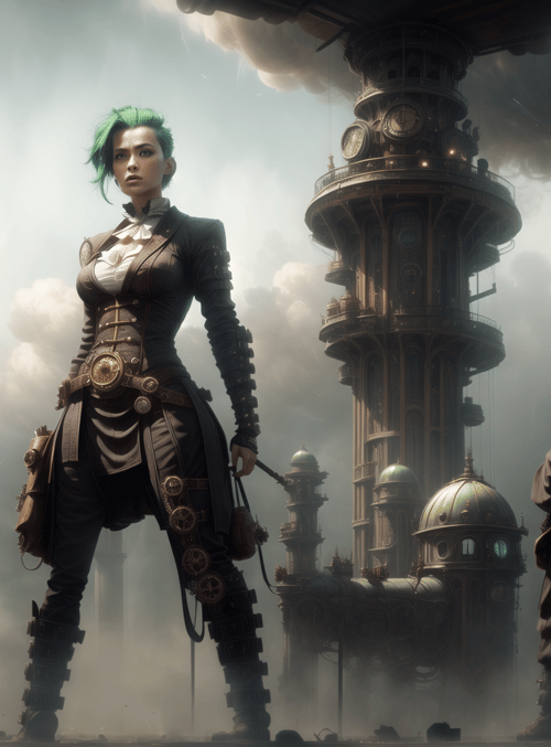 woman, steampunk, clock tower