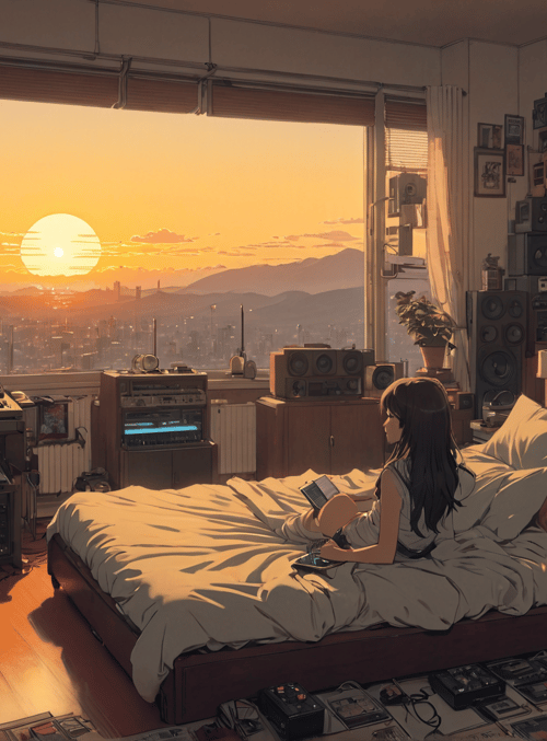 girl, bedroom, electronics