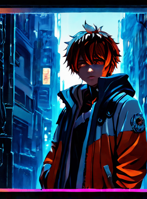 anime character, cityscape