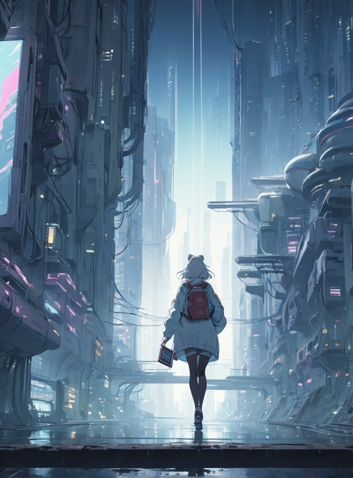 girl, city, backpack