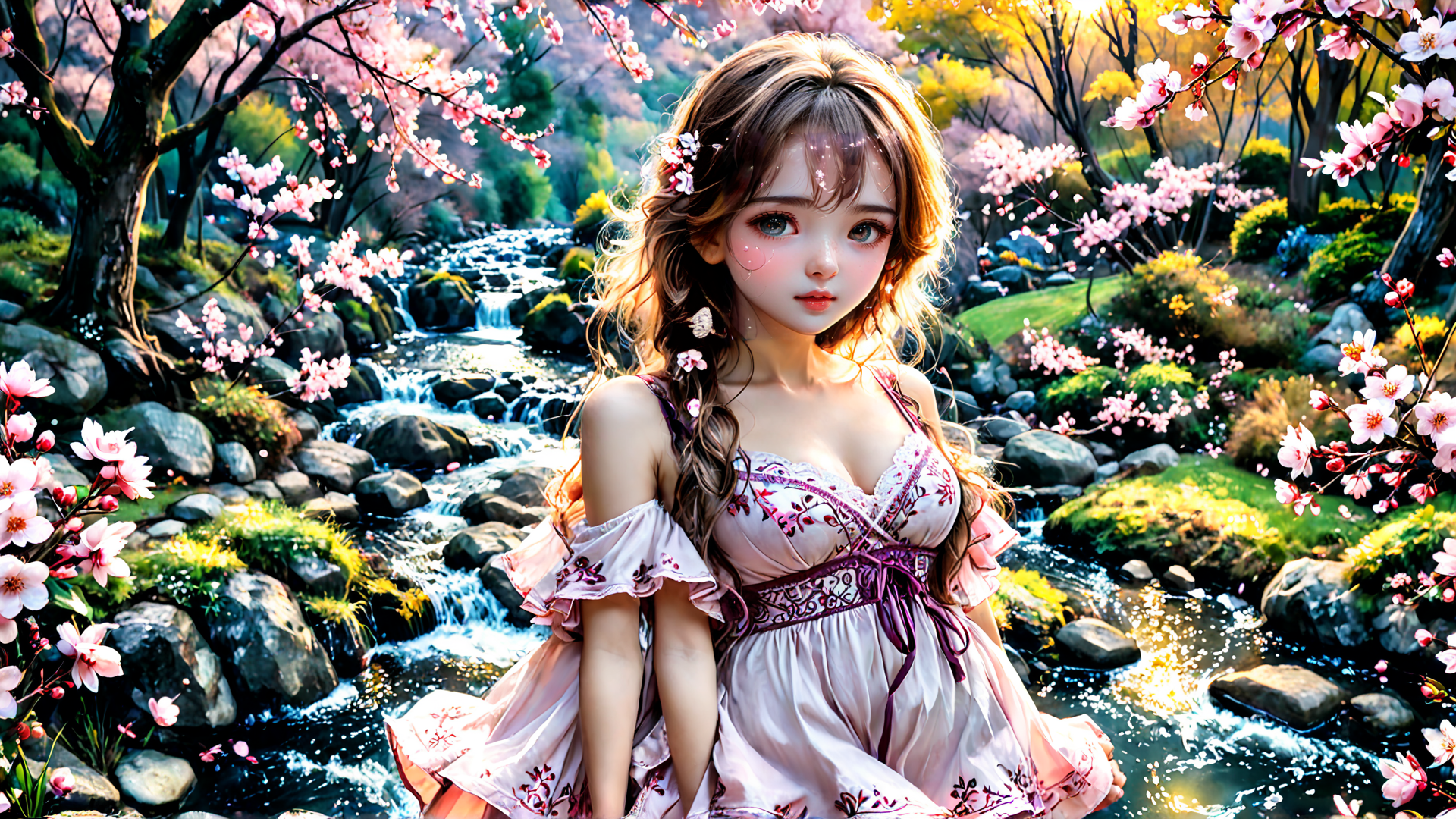 AI generated wallpaper featuring girl, spring, nature
