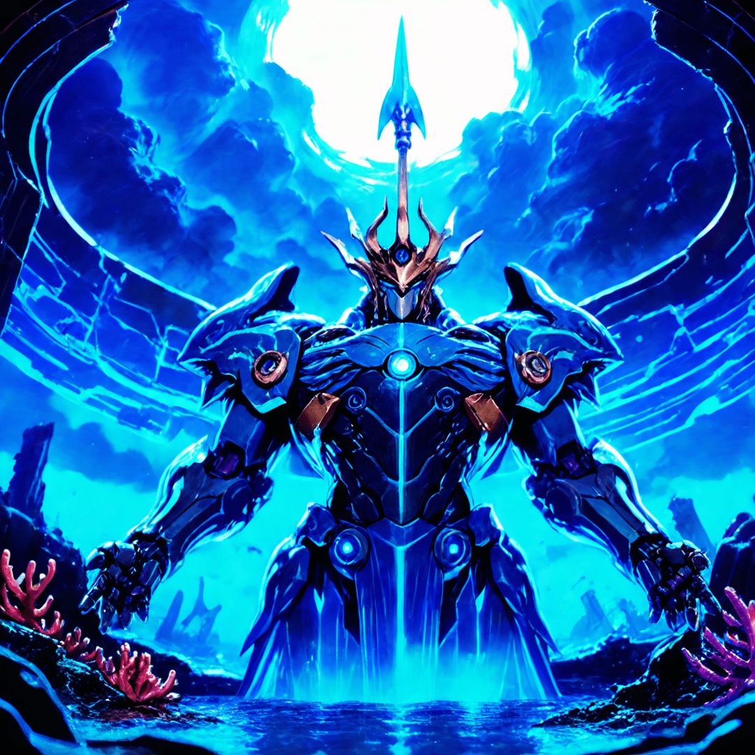 AI generated wallpaper featuring robot, armor, spear