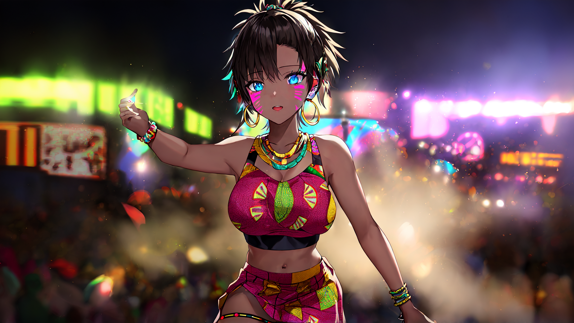 AI generated wallpaper featuring anime girl, woman, party