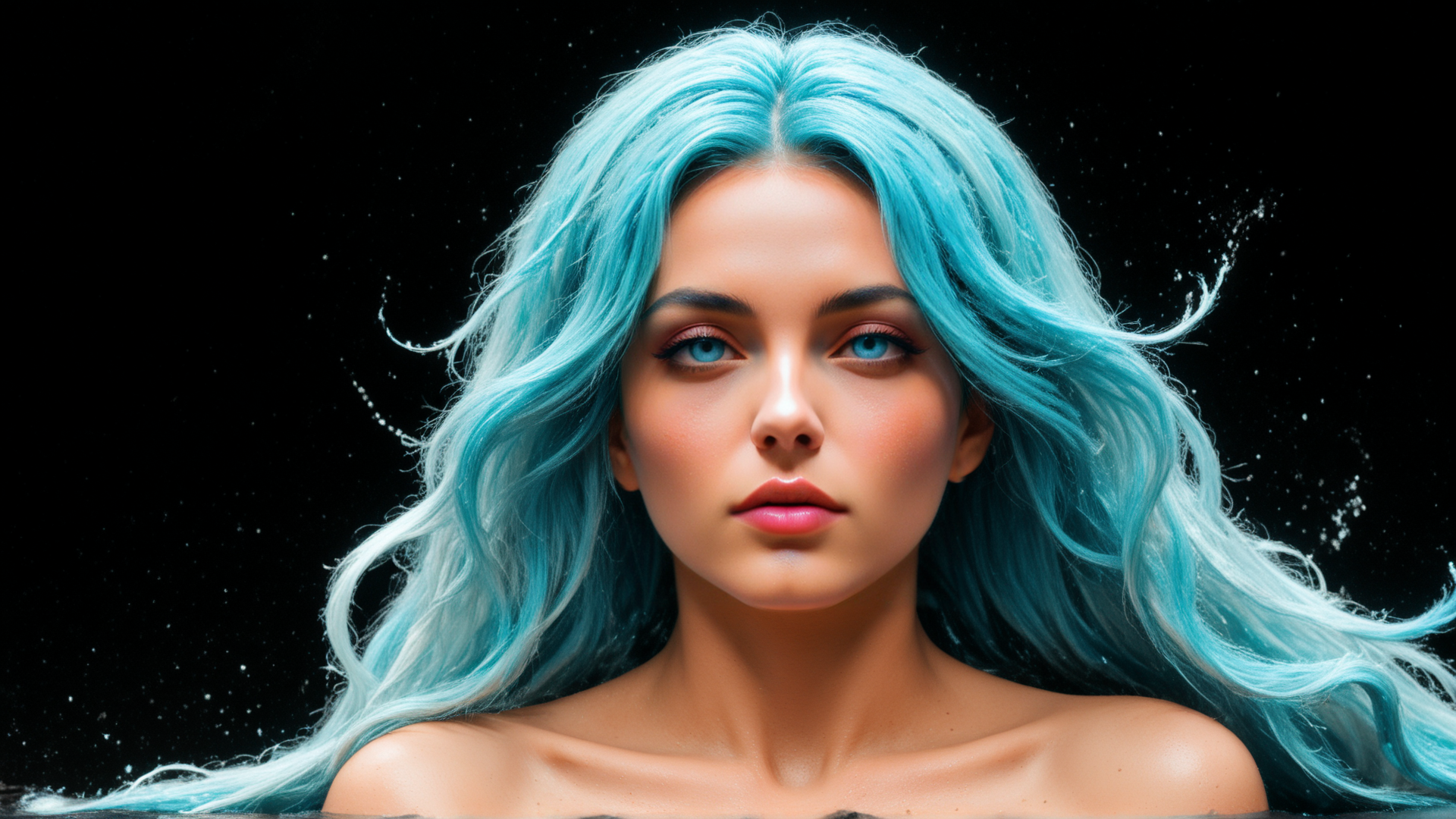 AI generated wallpaper featuring woman, hair, water, sunset, portrait