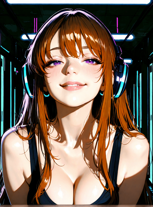 woman, headphones, server, corridor