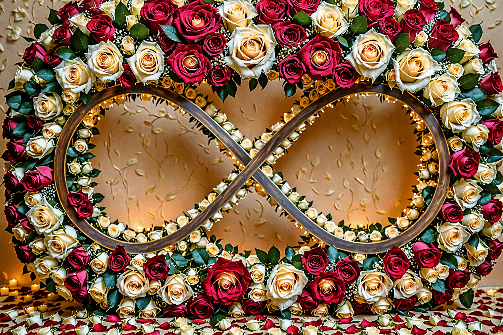 AI generated wallpaper featuring infinity symbol, roses, flowers
