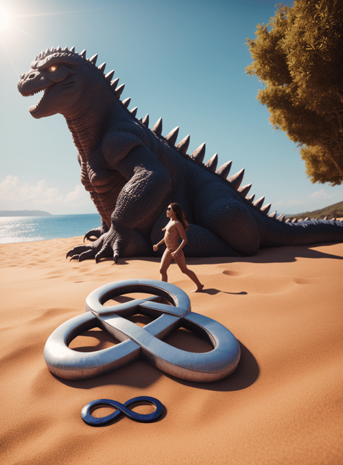 giant dinosaur, woman, symbol