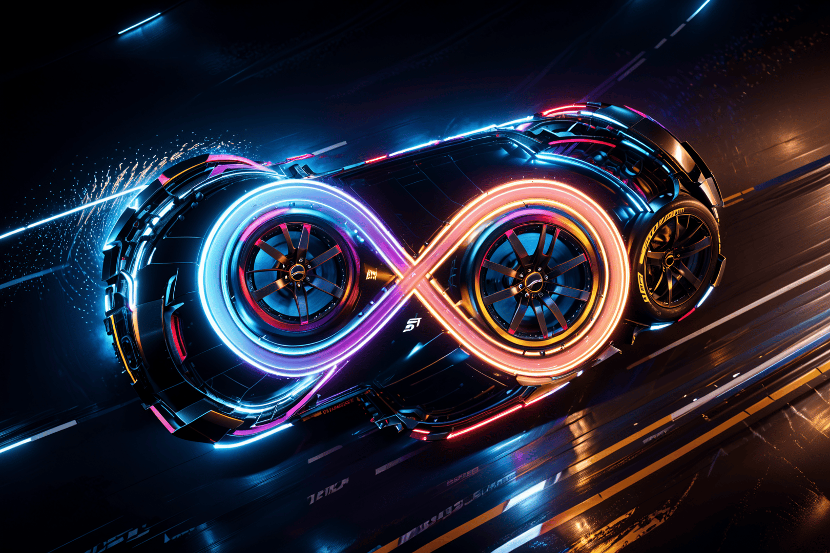 AI generated wallpaper featuring car, neon, infinity