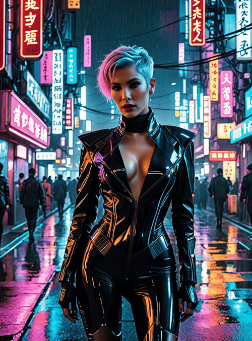 woman, neon, street