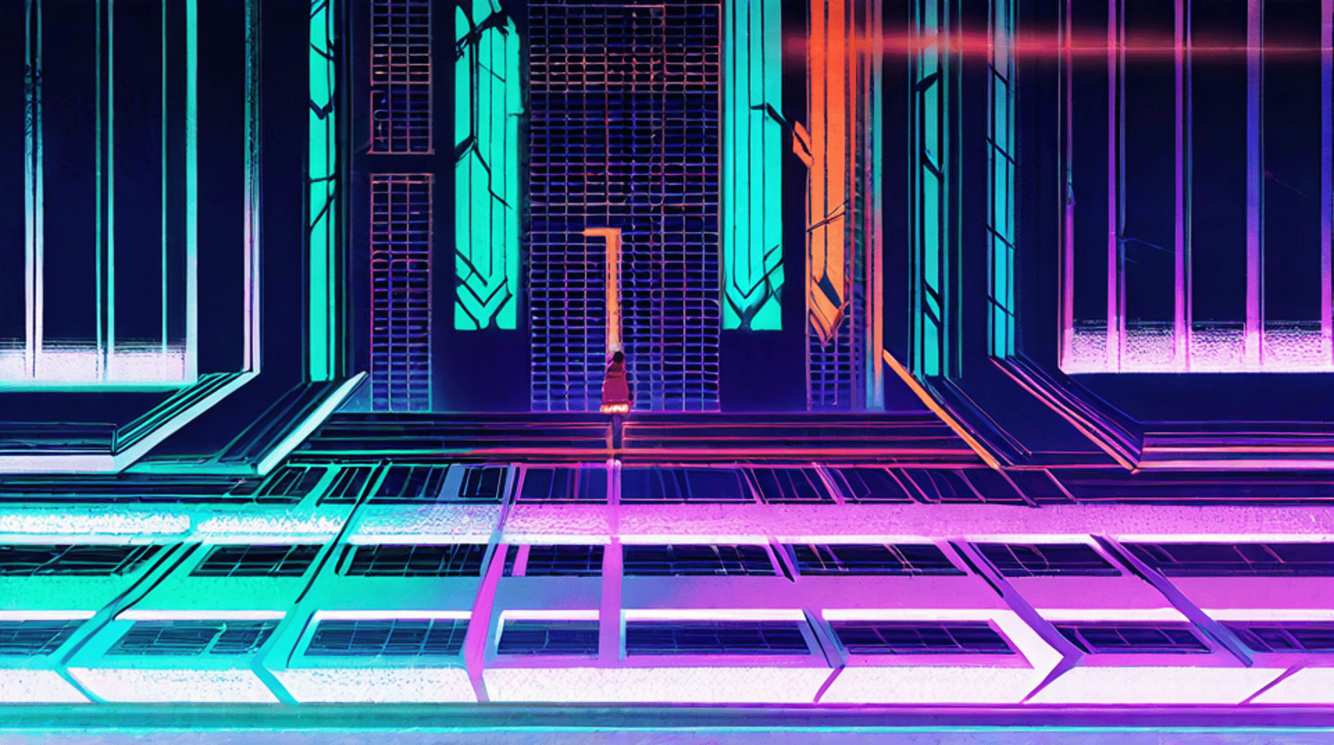 AI generated wallpaper featuring person, architecture, light