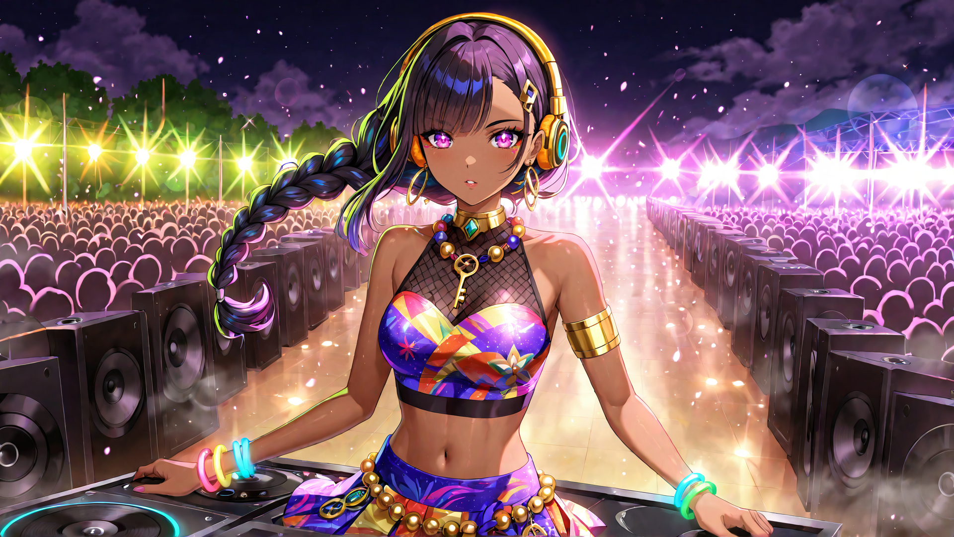 AI generated wallpaper featuring dj, woman, concert