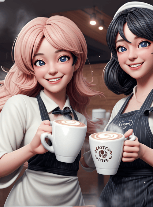 barista, cup, coffee, cafe, girl, apron, steam, mug, waitress, shop