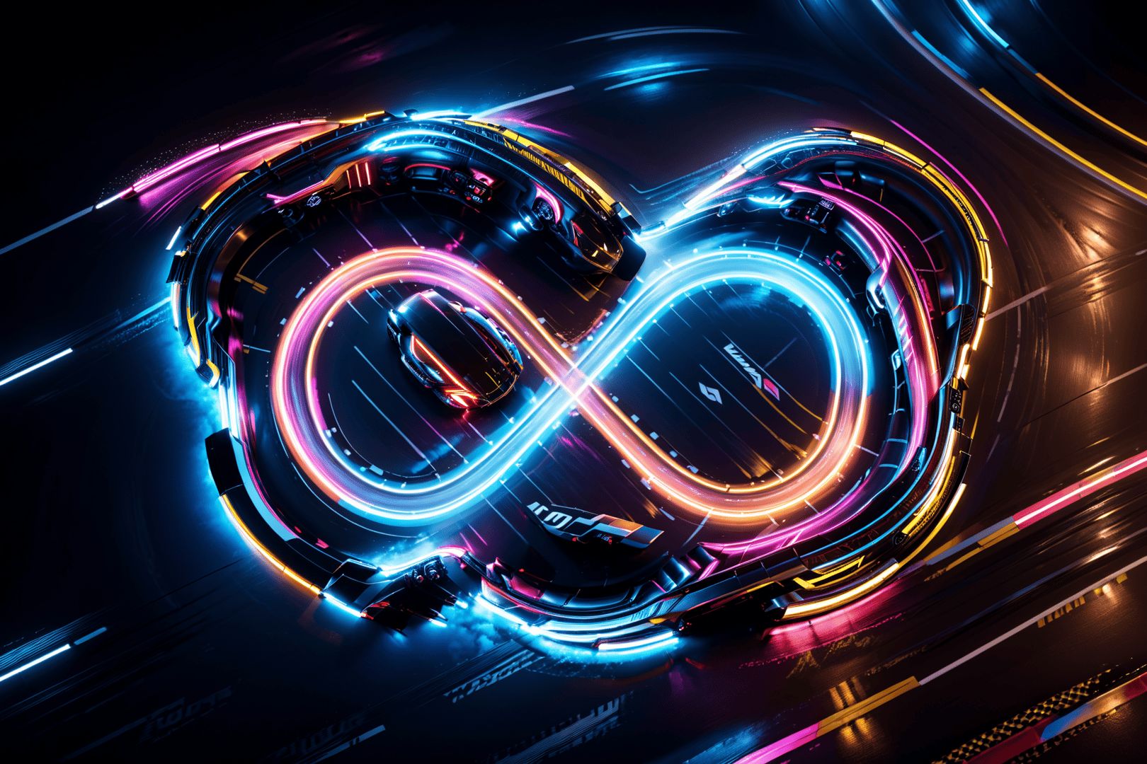 AI generated wallpaper featuring cars, track