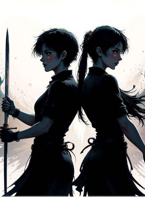 woman, sword, angel, wing, silhouette, anime