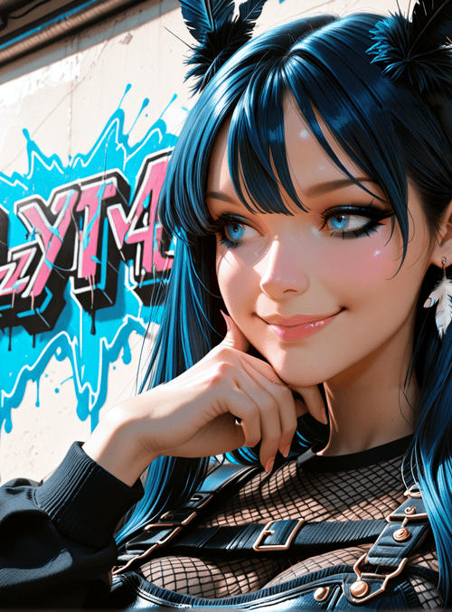 girl, feathers, graffiti, overalls, earrings, hairs